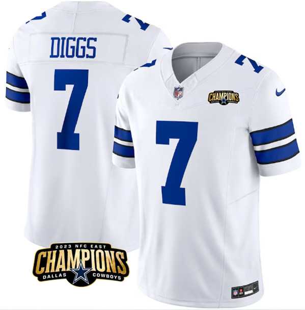 Men & Women & Youth Dallas Cowboys #7 Trevon Diggs White 2023 F.U.S.E. NFC East Champions Patch Stitched Jersey